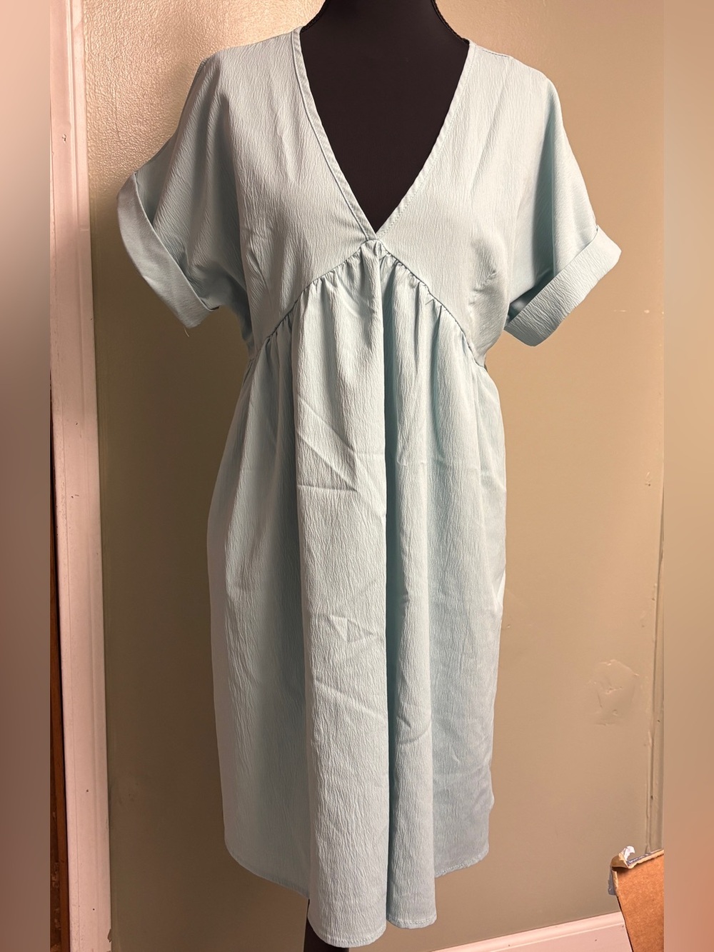 Light Aqua V-Neck Short Sleeve Batwing Fairy Style Dress